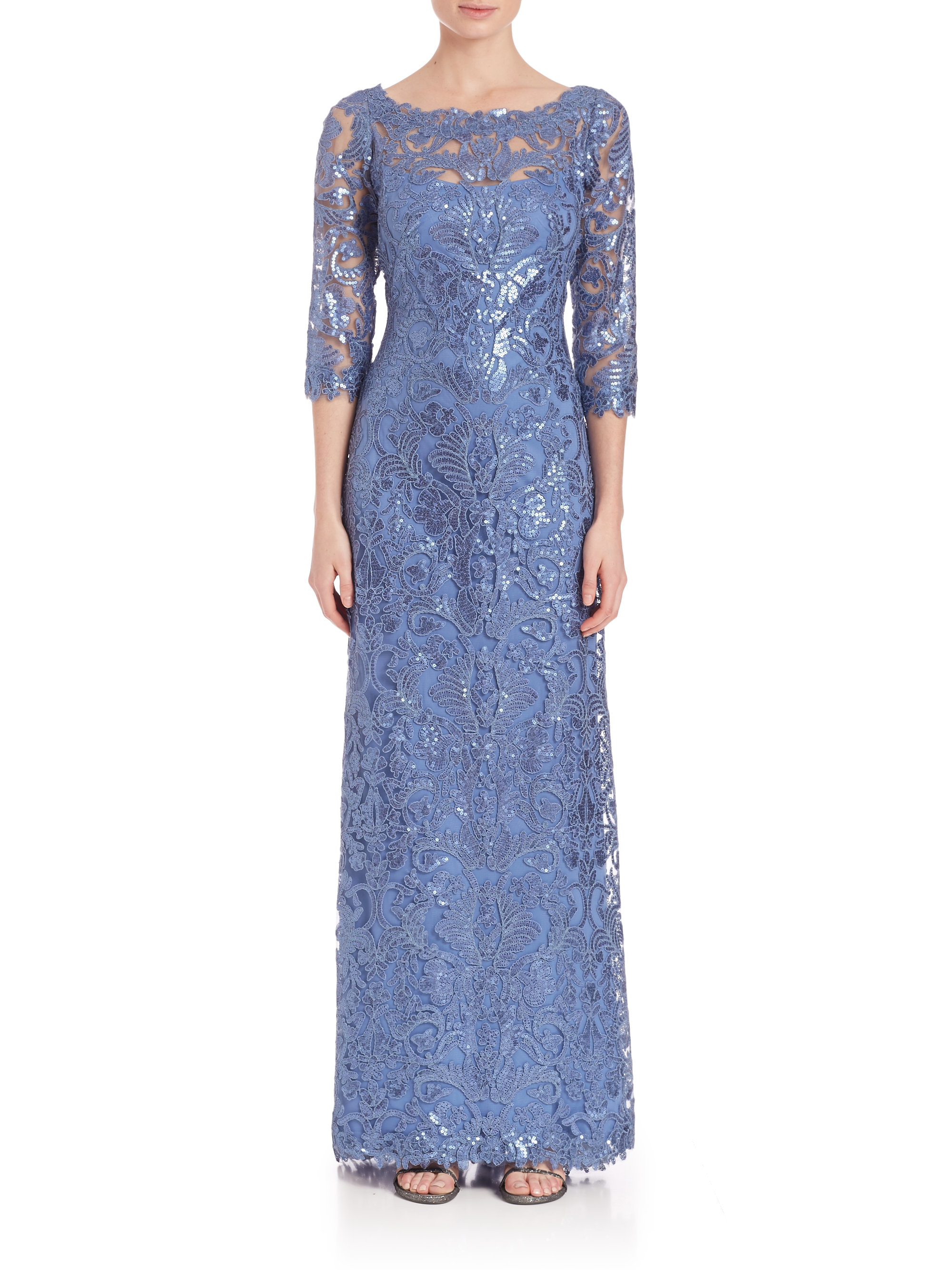 Lyst Tadashi Shoji Sequin Embellished Lace Gown In Blue